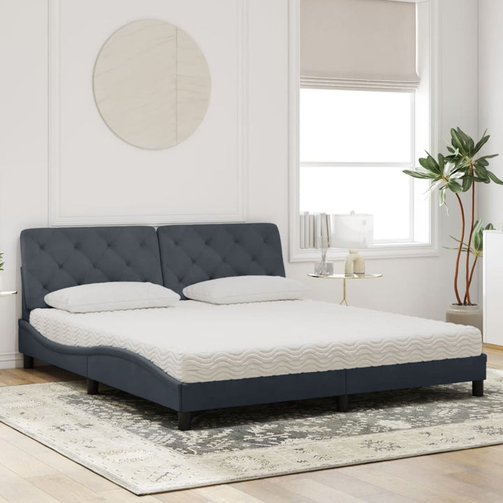seng med madras 180x200 cm velour mørkegrå