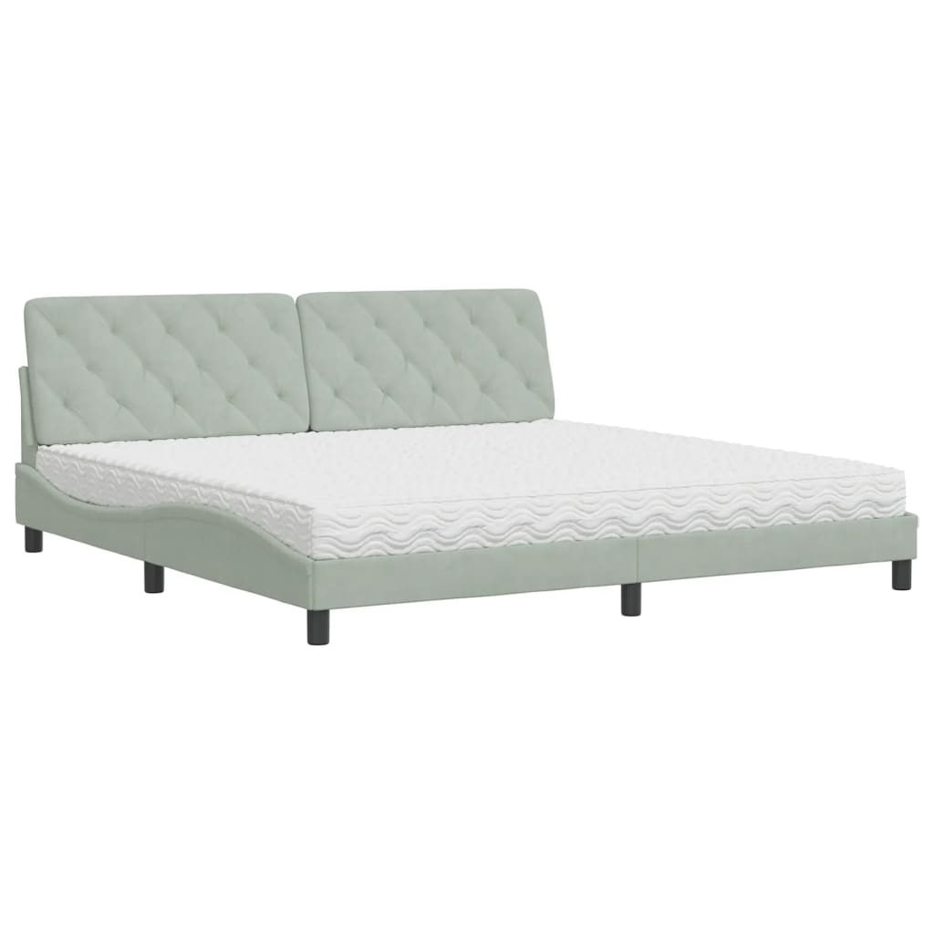 seng med madras 200x200 cm velour lysegrå