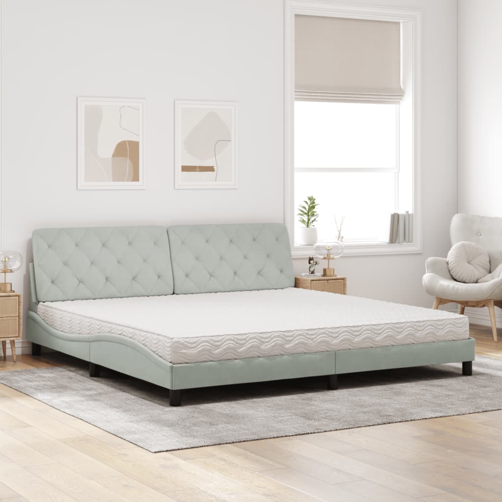 seng med madras 200x200 cm velour lysegrå