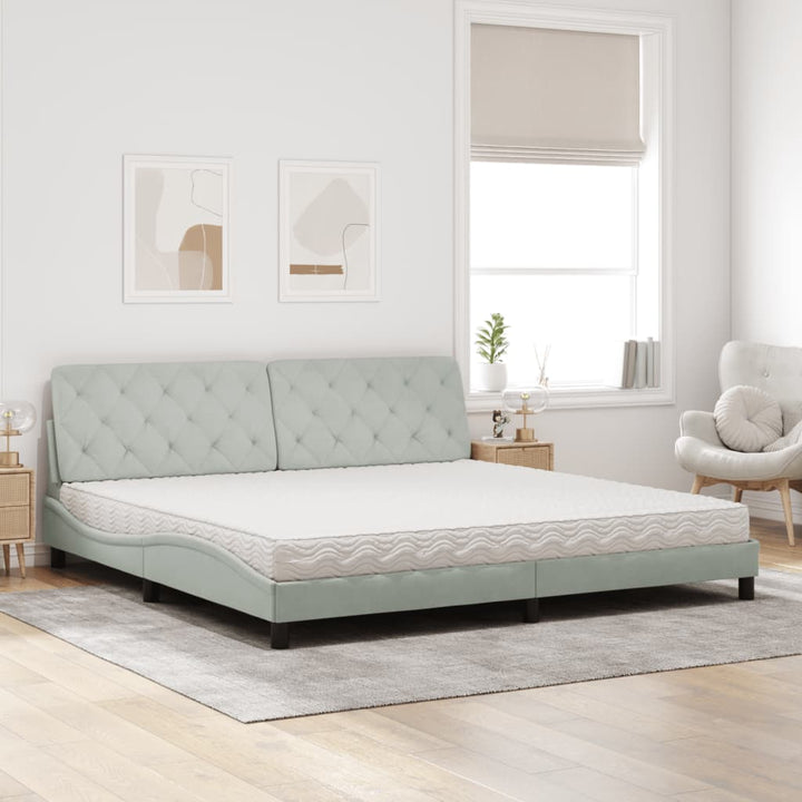 seng med madras 200x200 cm velour lysegrå