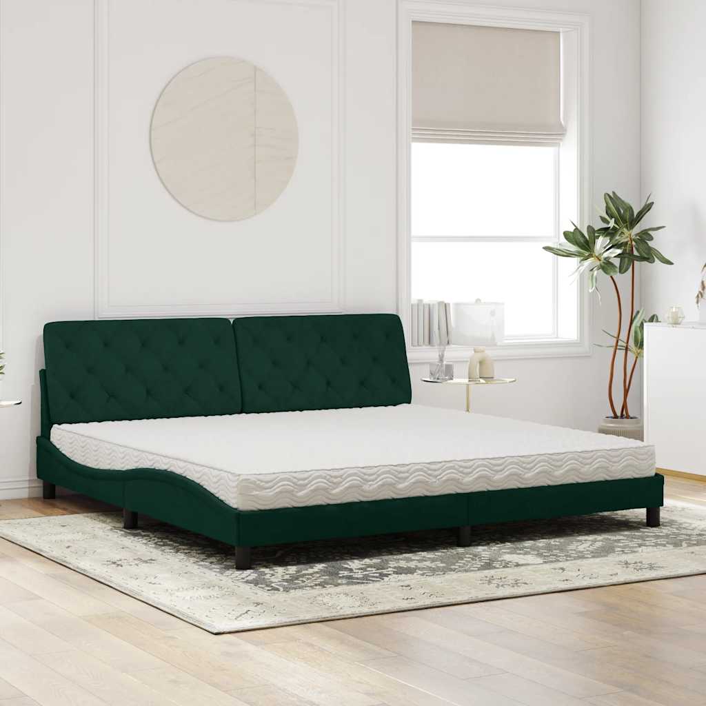 seng med madras 200x200 cm velour mørkegrøn