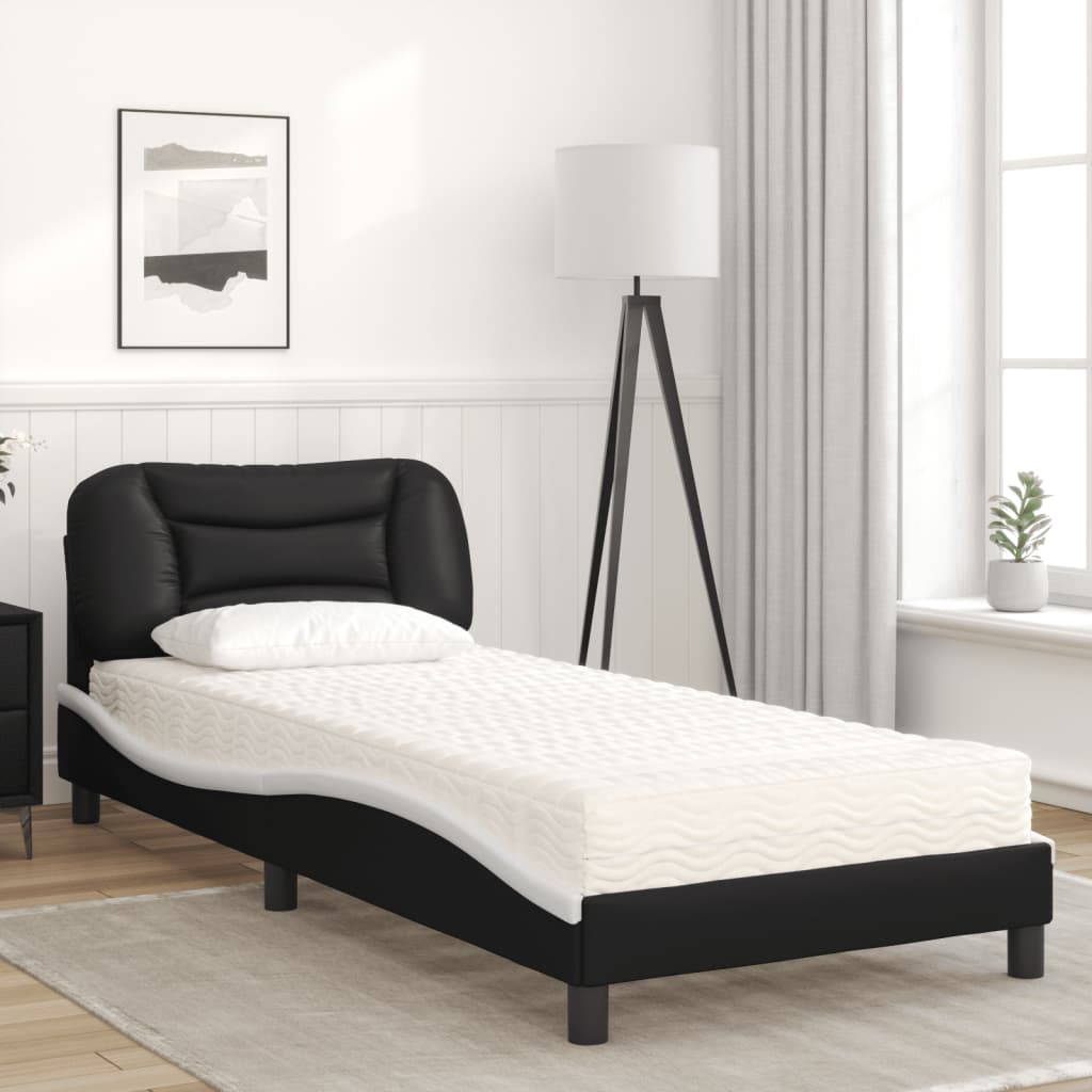 seng med madras Hvar 80x200 cm kunstlæder sort og hvid