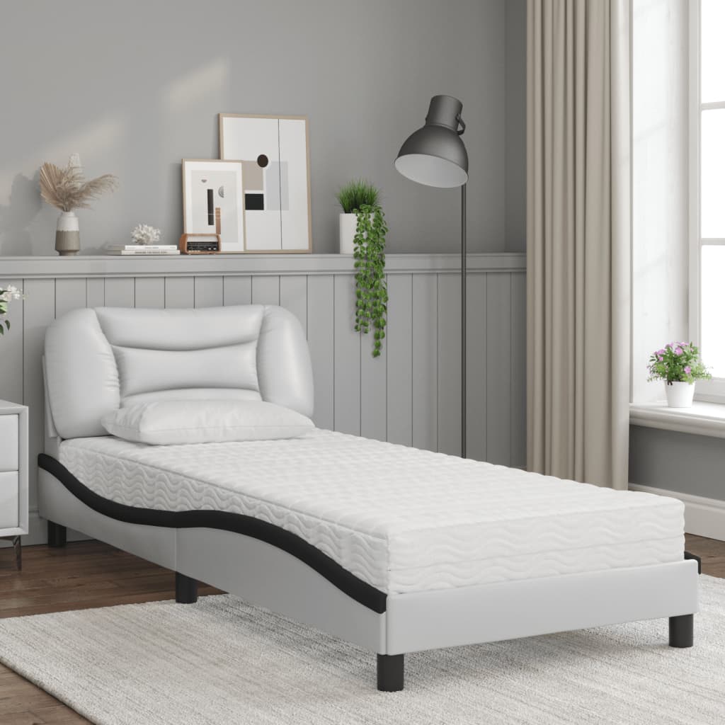 seng med madras Hvar 80x200 cm kunstlæder sort og hvid