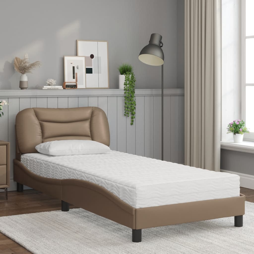 seng med madras Hvar 90x190 cm kunstlæder cappuccinofarvet