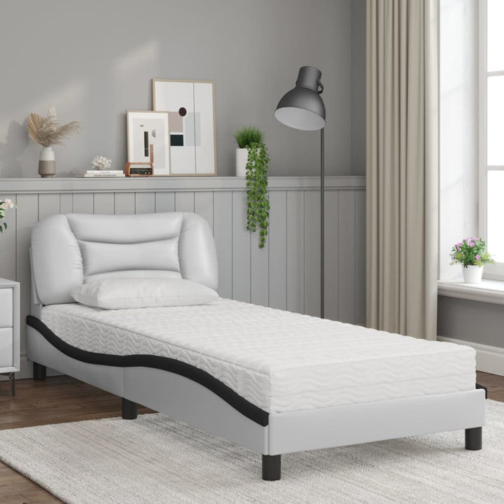 seng med madras Hvar 90x200 cm kunstlæder sort og hvid