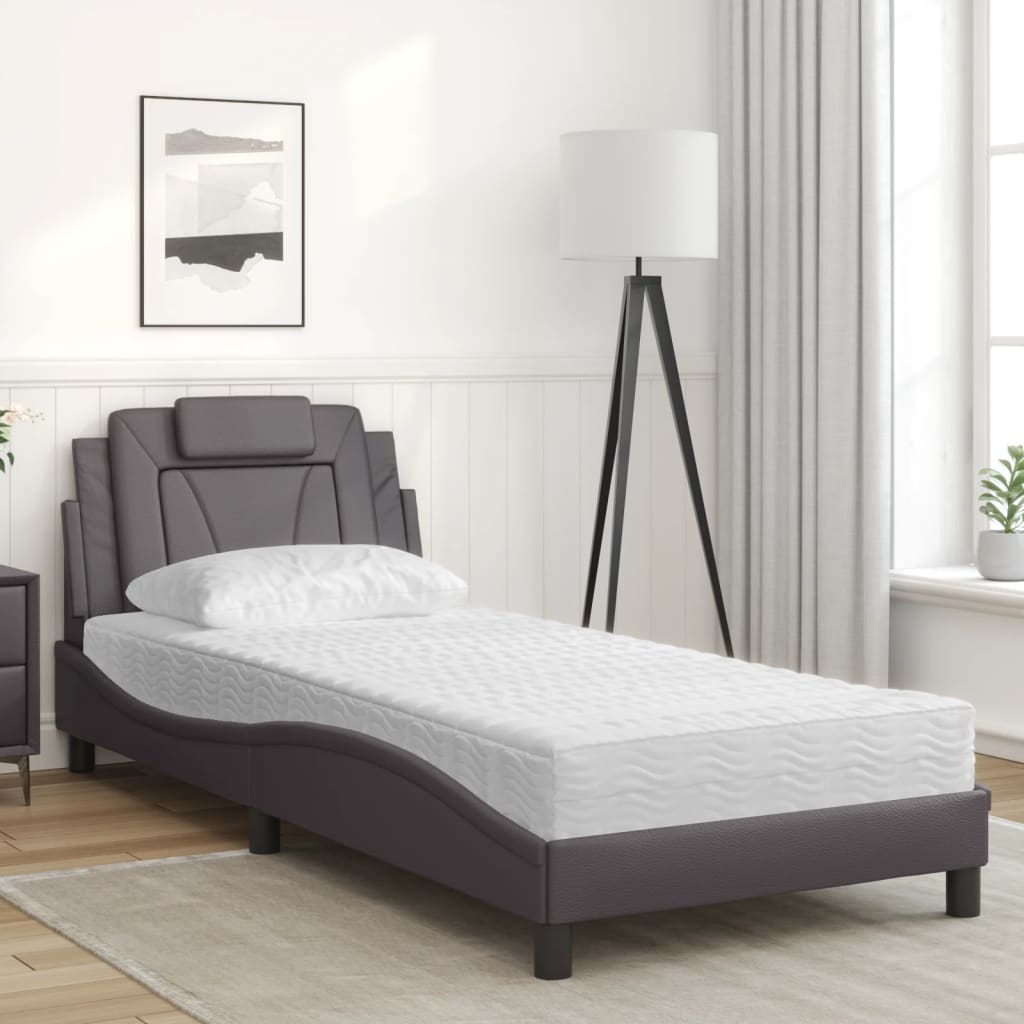 seng Viana med madras 90x190 cm kunstlæder grå