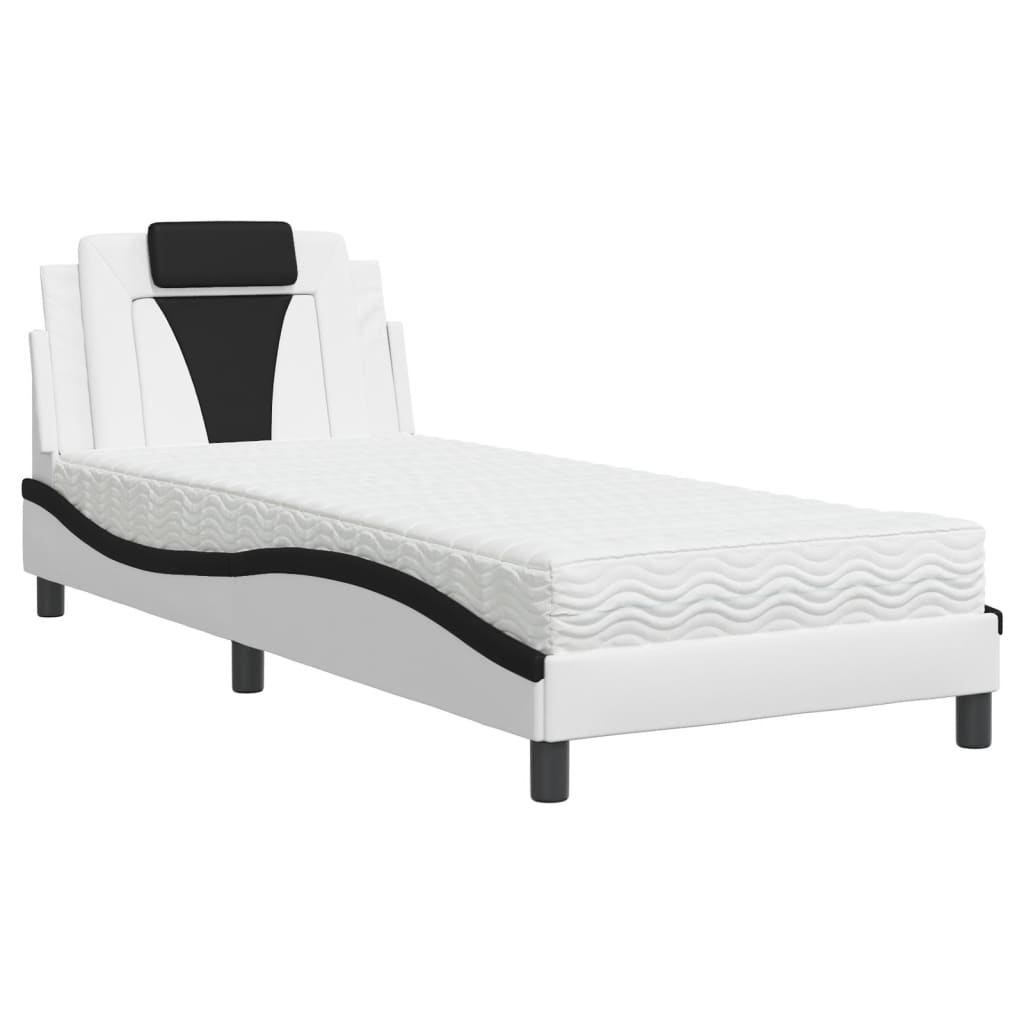 seng Viana med madras 90x190 cm kunstlæder hvid og sort
