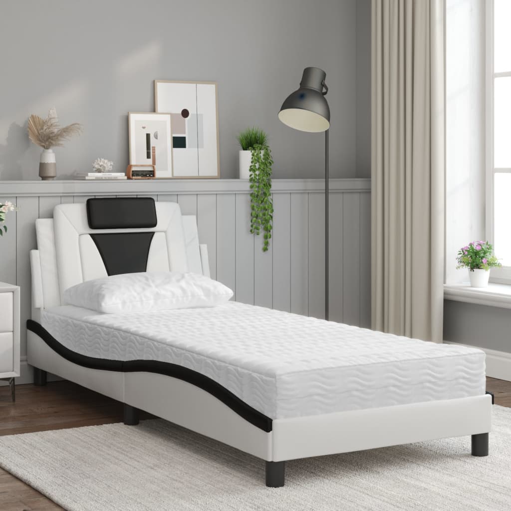 seng Viana med madras 90x190 cm kunstlæder hvid og sort