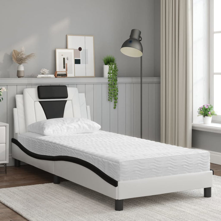 seng Viana med madras 90x190 cm kunstlæder hvid og sort