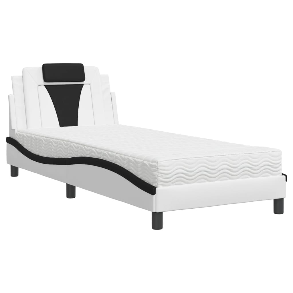 seng Viana med madras 90x200 cm kunstlæder sort og hvid