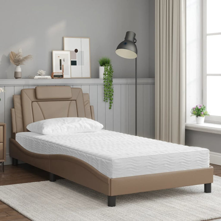 seng Viana med madras 100x200 cm kunstlæder cappuccinofarvet