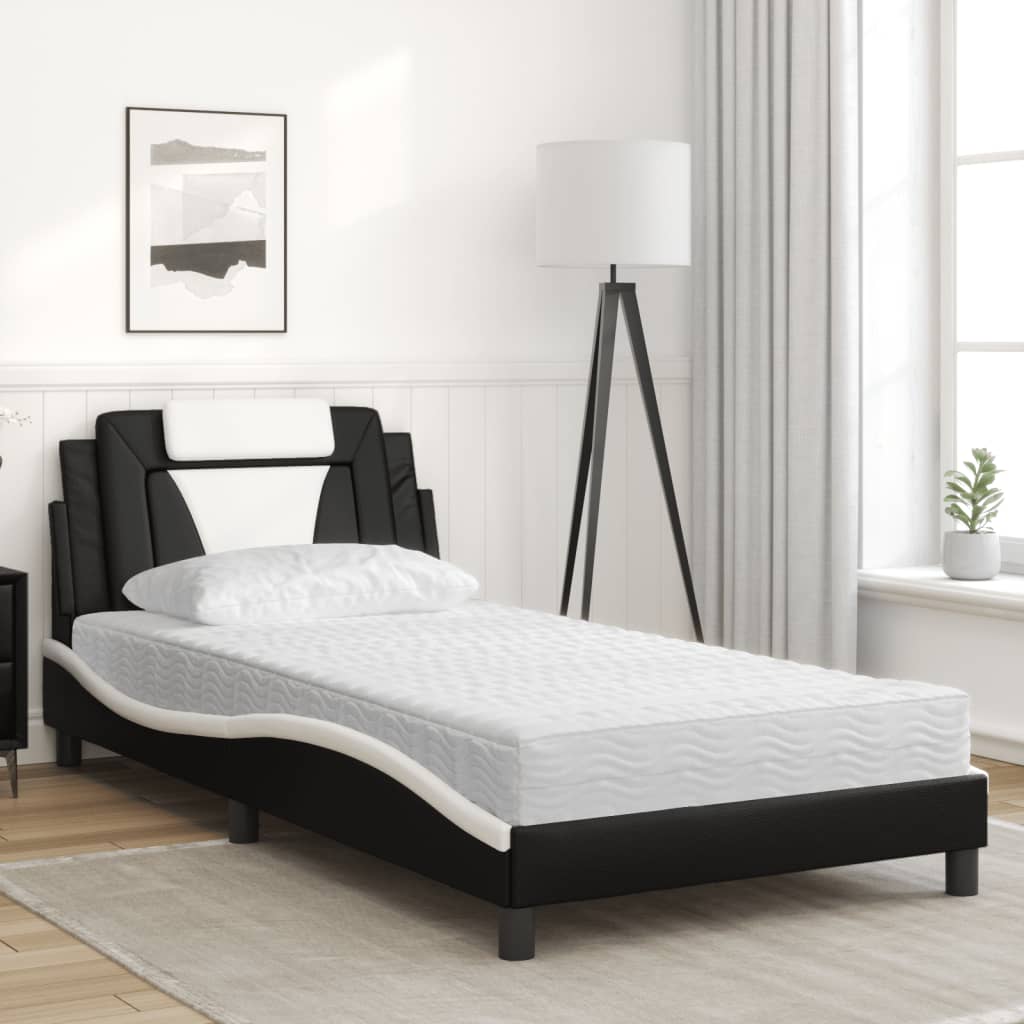 seng Viana med madras 100x200 cm kunstlæder sort og hvid