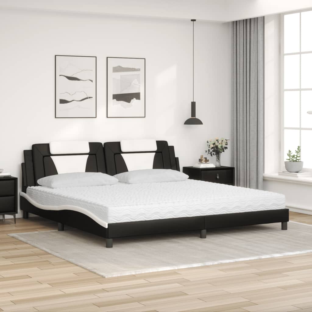 seng Viana med madras 200x200 cm kunstlæder sort og hvid