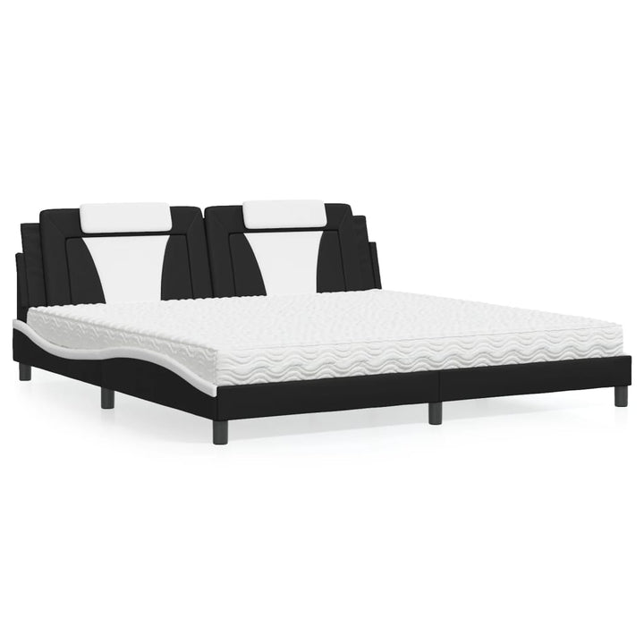 seng Viana med madras 200x200 cm kunstlæder sort og hvid