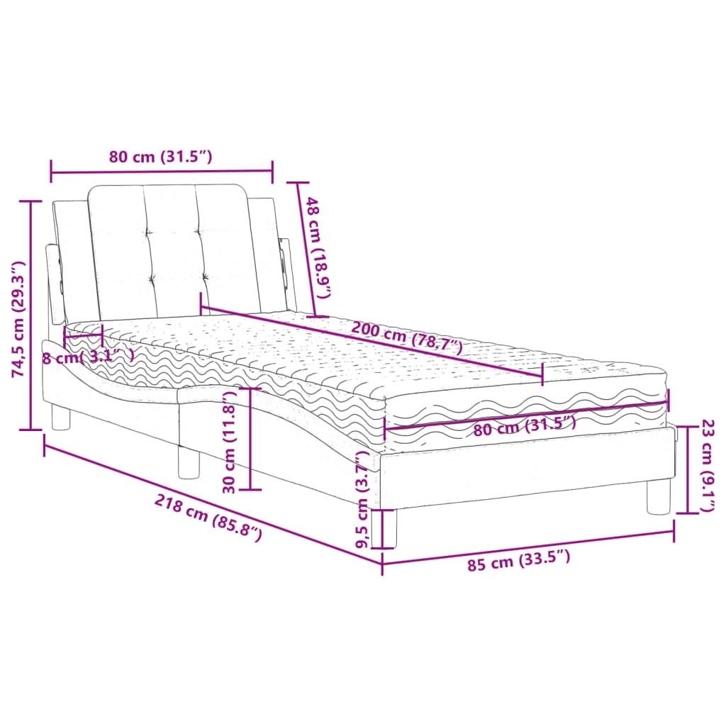 sengeramme uden madras Zadar 80x200 cm kunstlæder sort og hvid