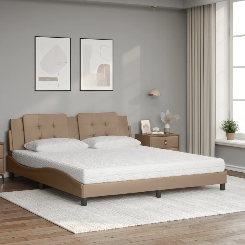 seng med madras Zadar 180x200 cm kunstlæder cappuccinofarvet