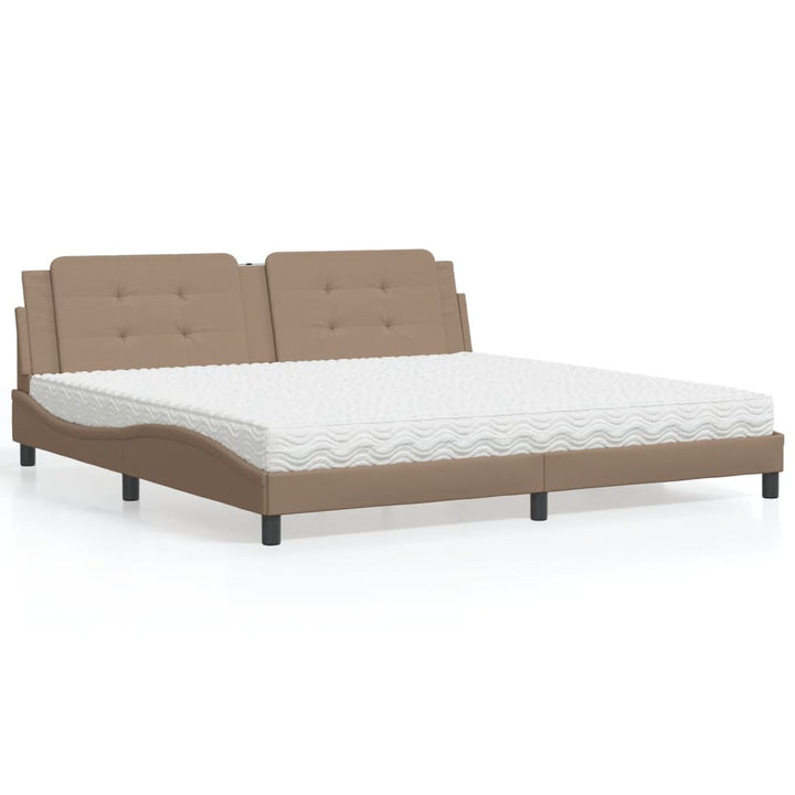 seng med madras Zadar 200x200 cm kunstlæder cappuccinofarvet