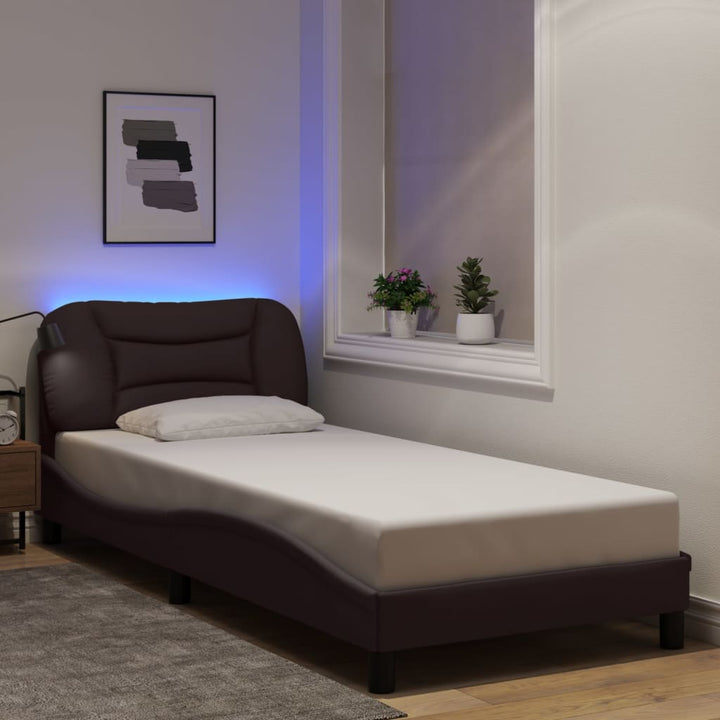sengeramme med LED uden madras Hvar 80x200 cm stof mørkebrun