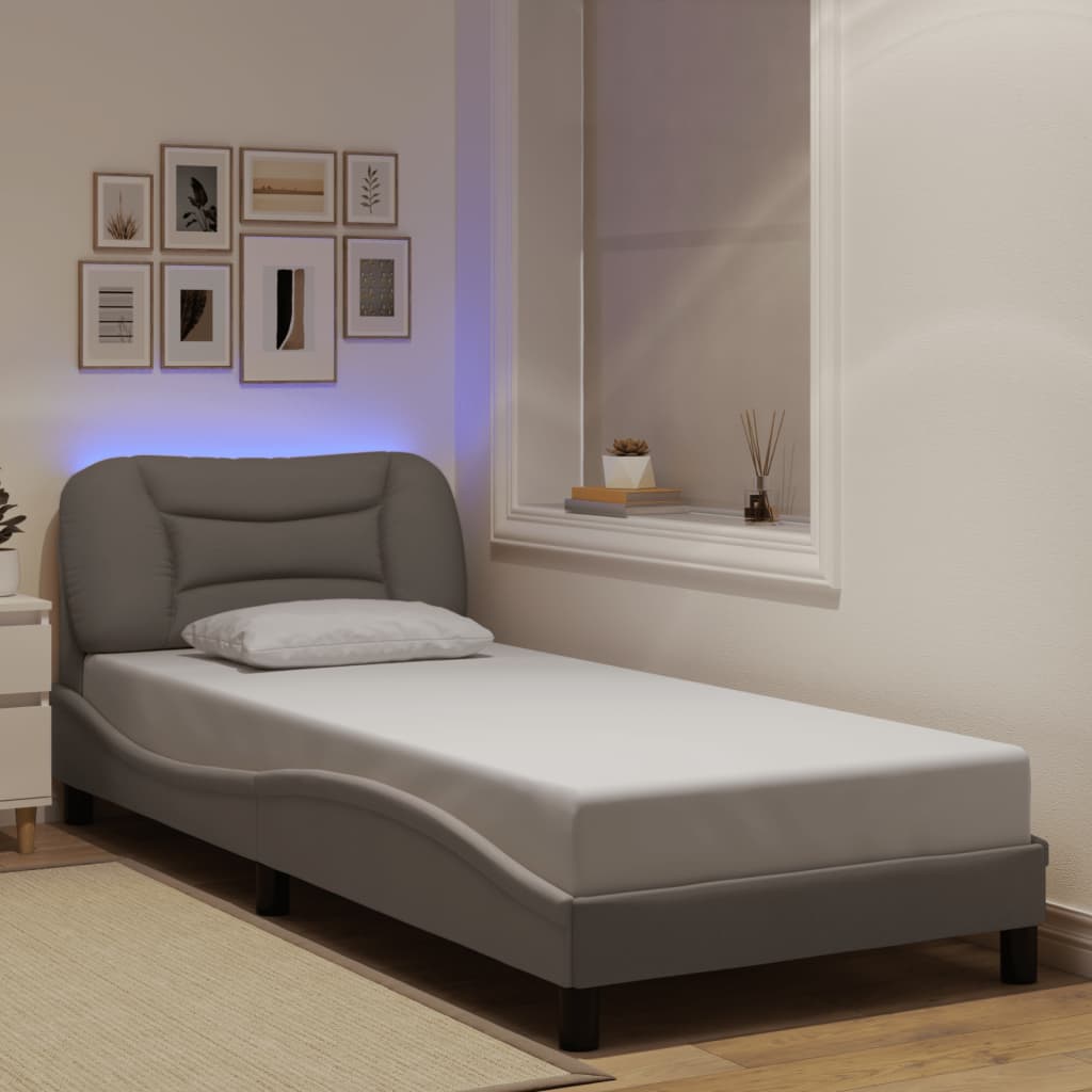 sengeramme med LED uden madras Hvar 80x200 cm stof gråbrun