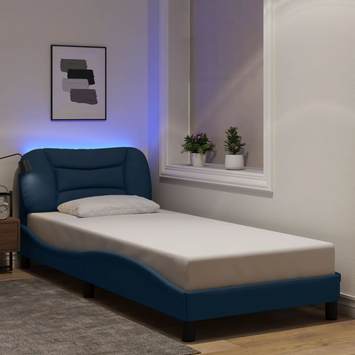 sengeramme med LED uden madras Hvar 90x190 cm stof blå