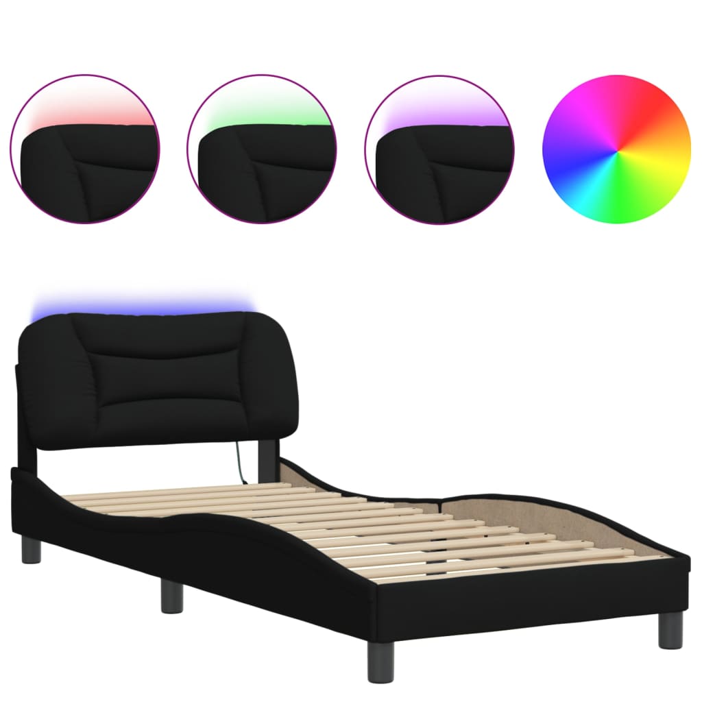 sengeramme med LED uden madras Hvar 90x200 cm stof sort