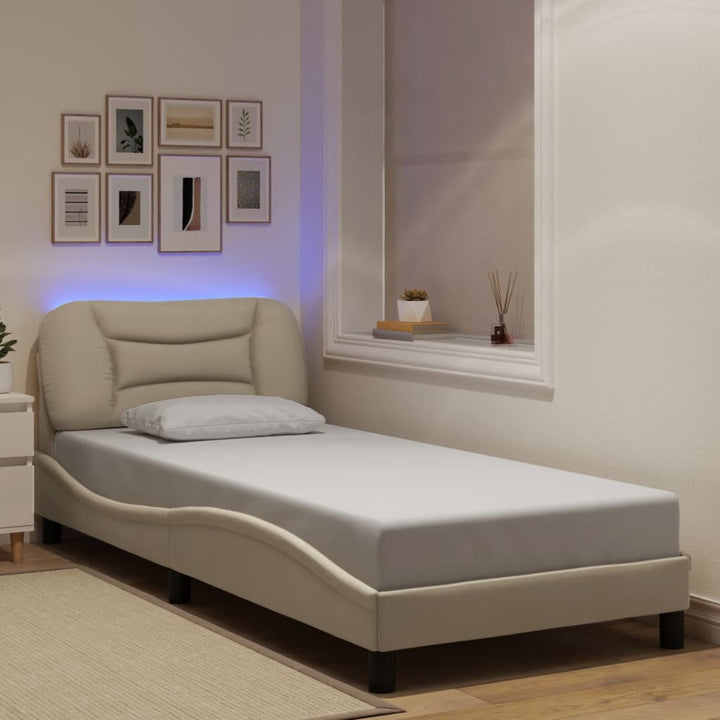 sengeramme med LED uden madras Hvar 90x200 cm stof cremefarvet