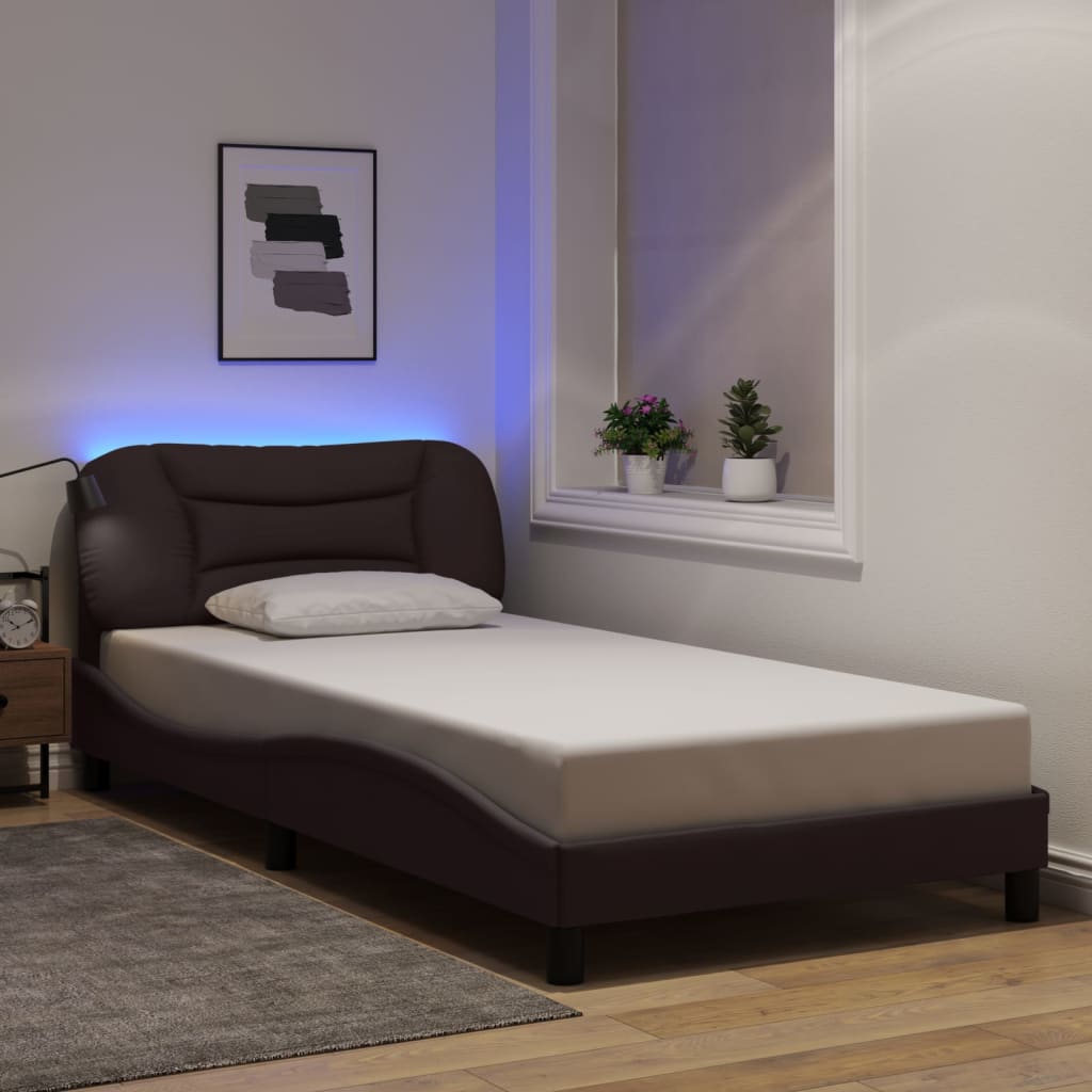 sengeramme med LED uden madras Hvar 100x200 cm stof mørkebrun