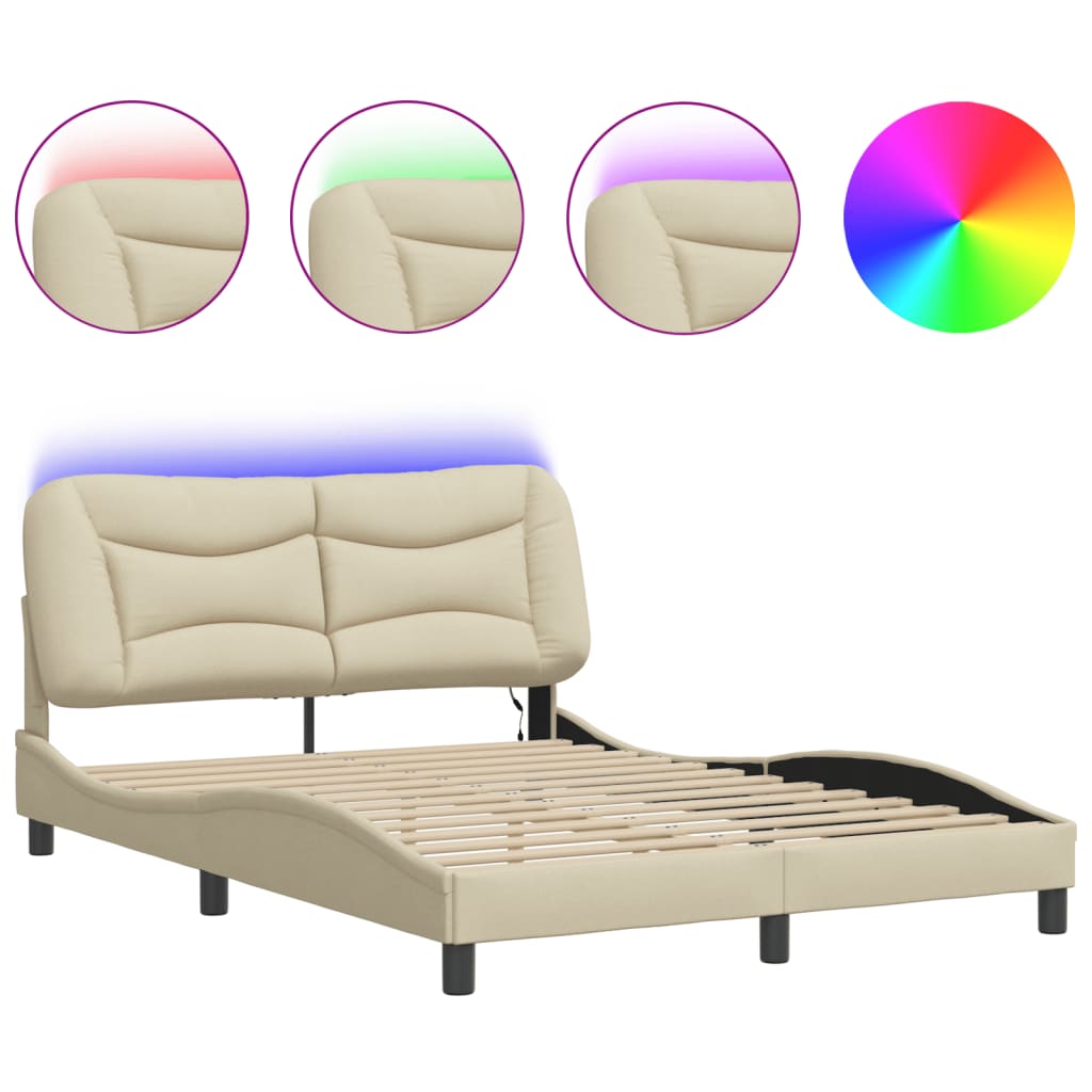 sengeramme med LED uden madras Hvar 120x200 cm stof cremefarvet