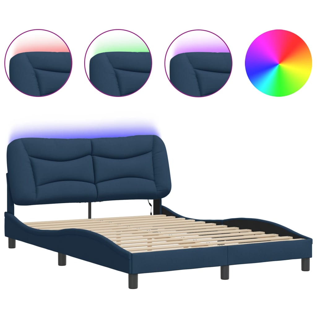 sengeramme med LED uden madras Hvar 120x200 cm stof blå