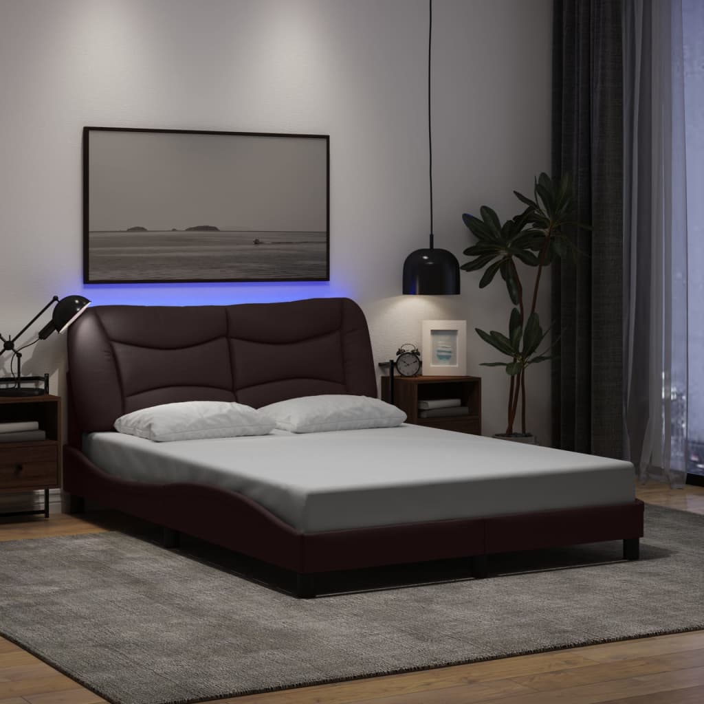 sengeramme med LED uden madras Hvar 140x190 cm stof mørkebrun