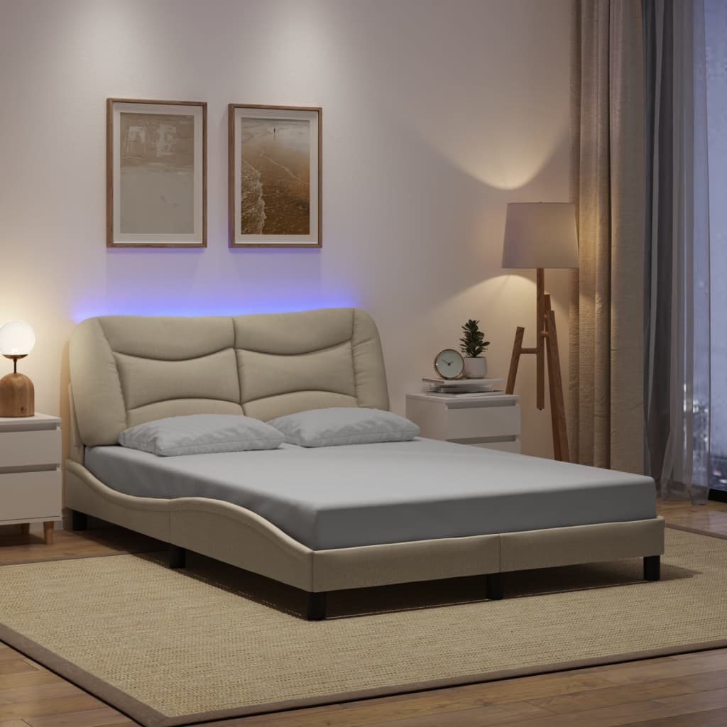 sengeramme med LED uden madras Hvar 140x190 cm stof cremefarvet