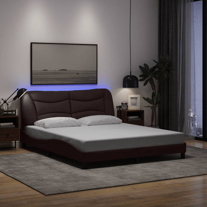 sengeramme med LED uden madras Hvar 160x200 cm stof mørkebrun