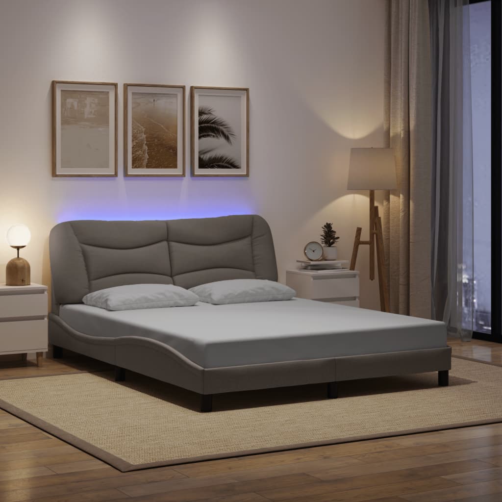 sengeramme med LED uden madras Hvar 160x200 cm stof gråbrun