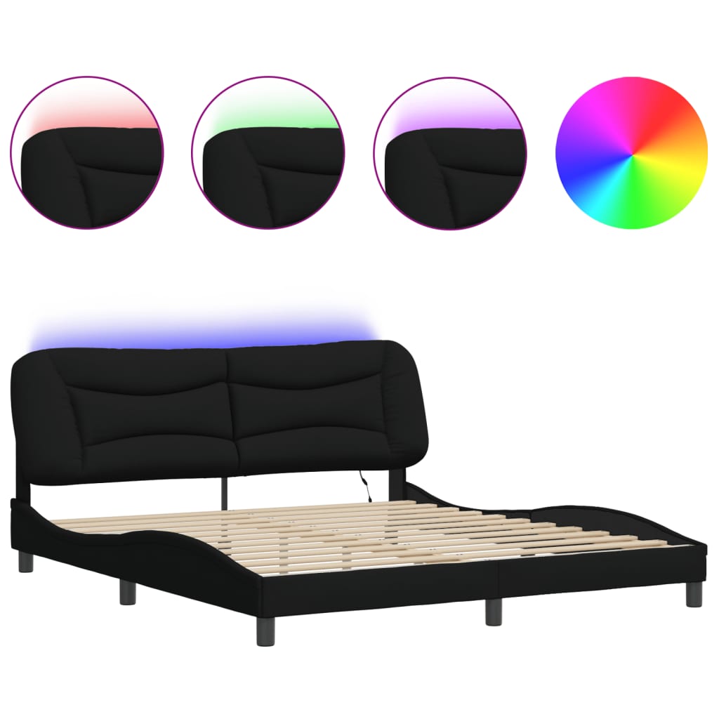 sengeramme med LED uden madras Hvar 180x200 cm stof sort