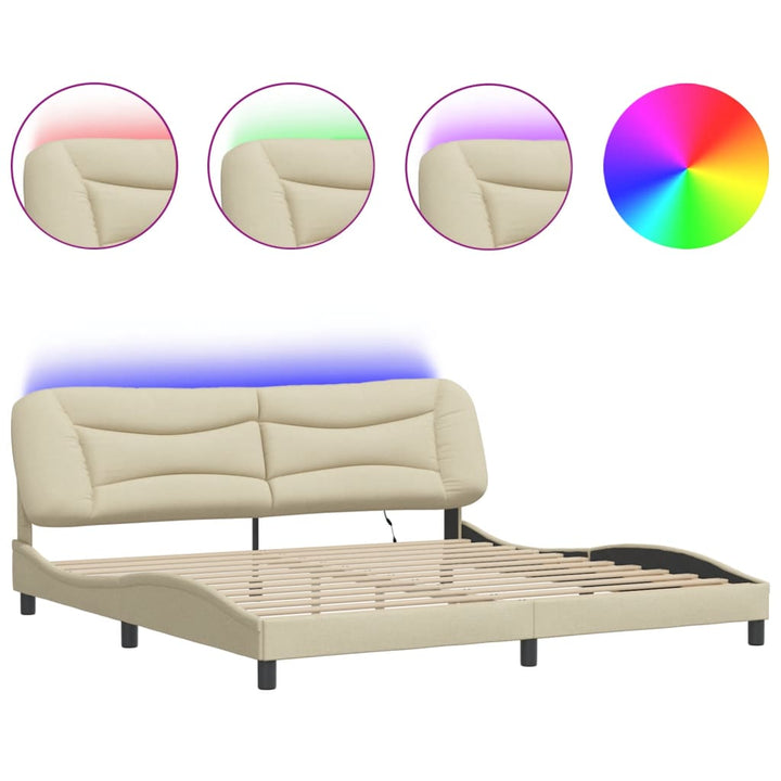 sengeramme med LED uden madras Hvar 200x200 cm stof cremefarvet