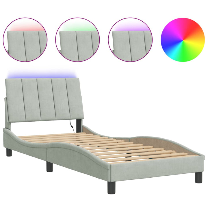 sengeramme med LED uden madras Hanko 80x200 cm velour lysegrå