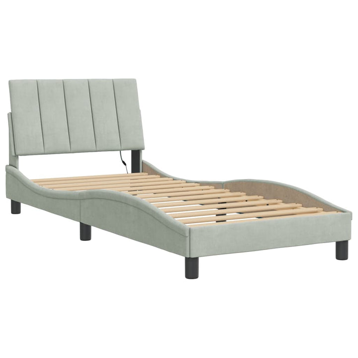sengeramme med LED uden madras Hanko 80x200 cm velour lysegrå