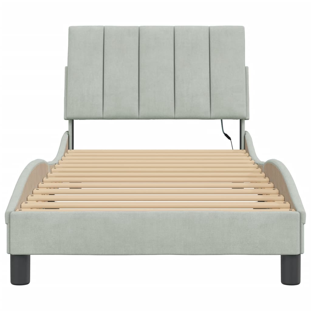 sengeramme med LED uden madras Hanko 80x200 cm velour lysegrå