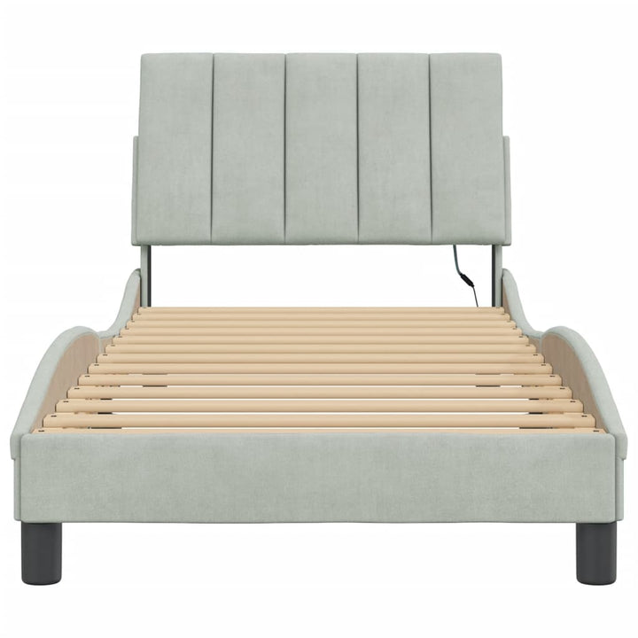 sengeramme med LED uden madras Hanko 80x200 cm velour lysegrå