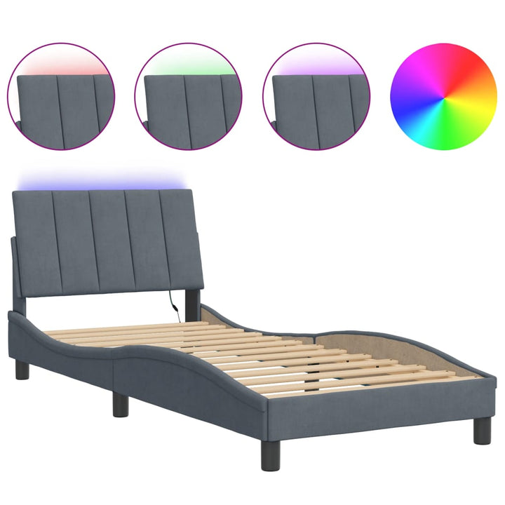 sengeramme med LED uden madras Hanko 80x200 cm velour mørkegrå