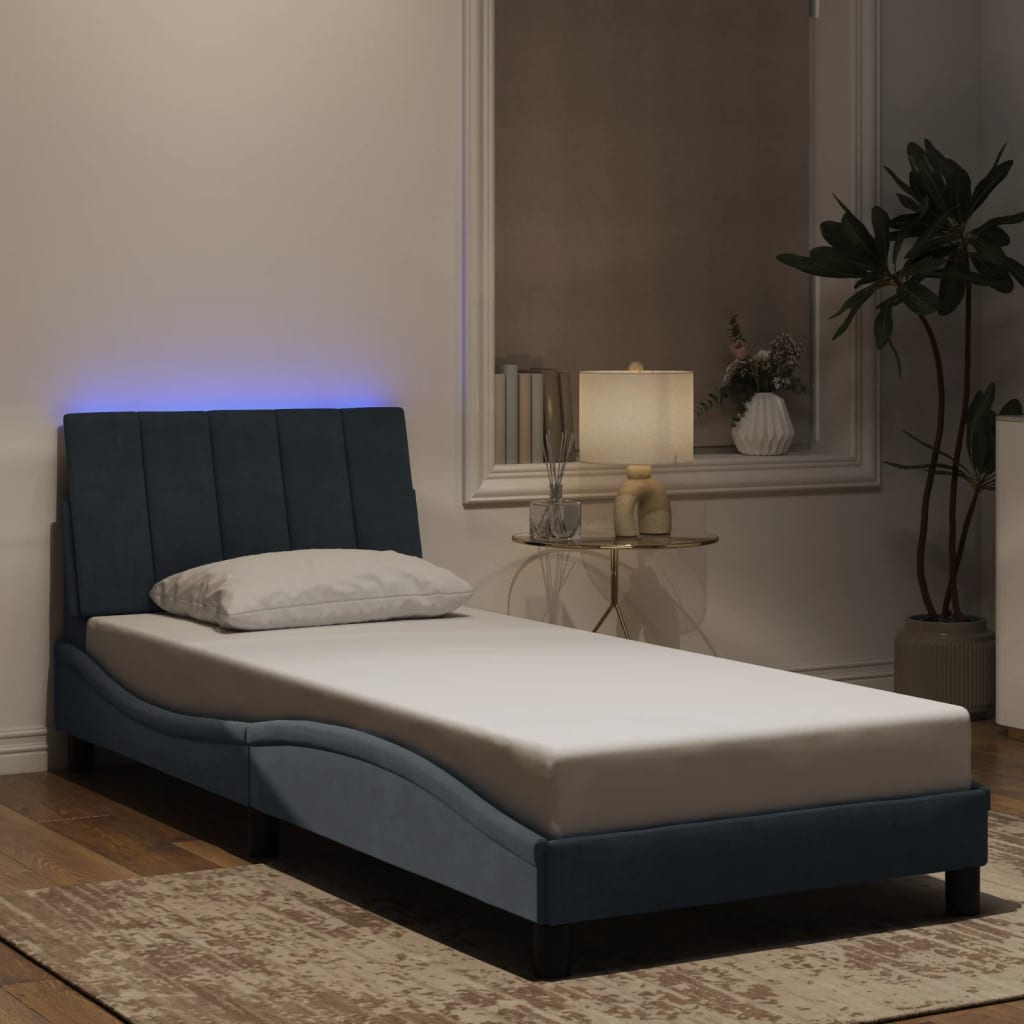 sengeramme med LED uden madras Hanko 80x200 cm velour mørkegrå