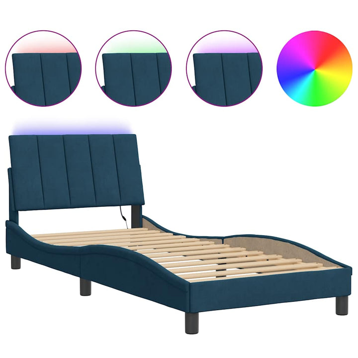 sengeramme med LED uden madras Hanko 80x200 cm velour blå