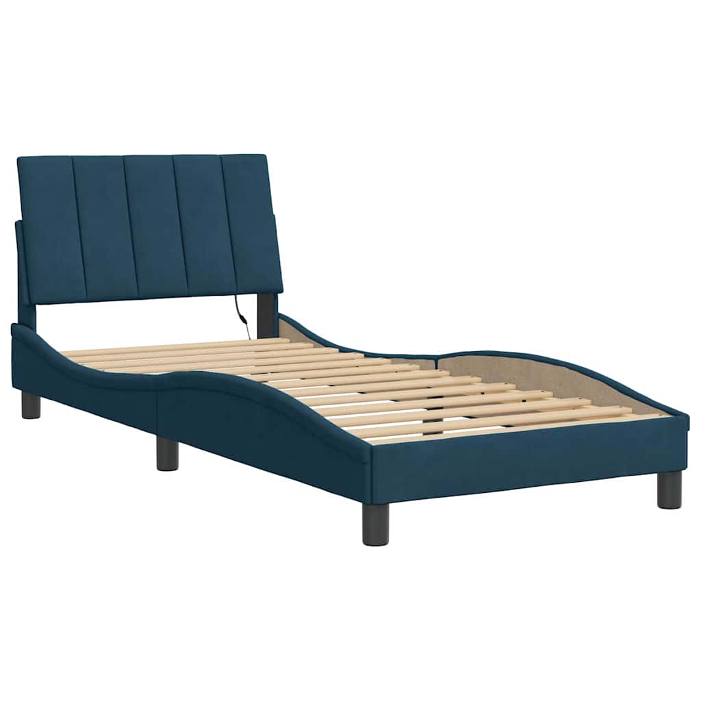 sengeramme med LED uden madras Hanko 80x200 cm velour blå