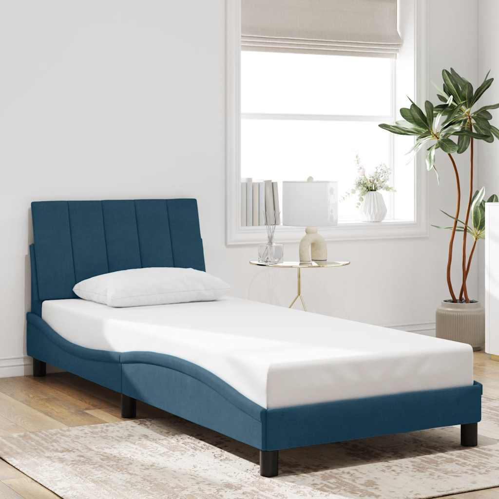 sengeramme med LED uden madras Hanko 80x200 cm velour blå