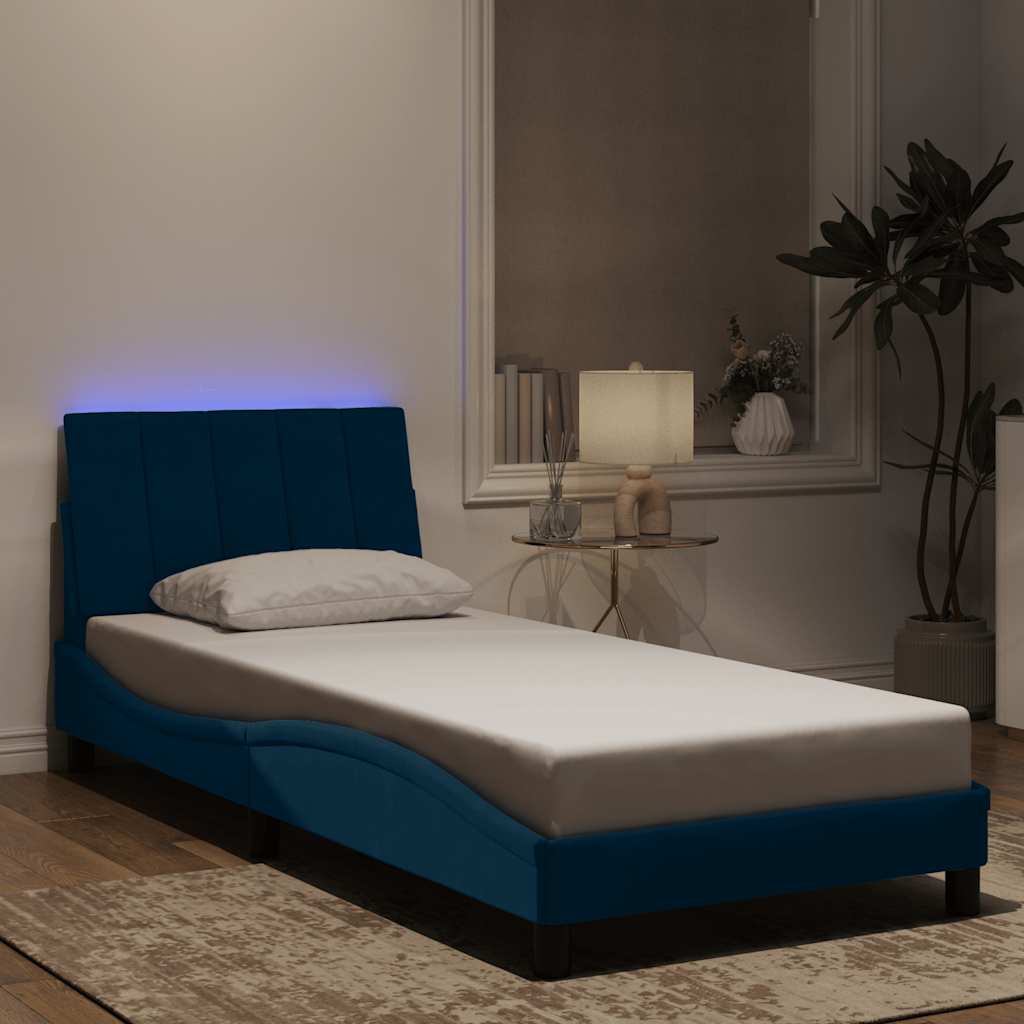 sengeramme med LED uden madras Hanko 80x200 cm velour blå