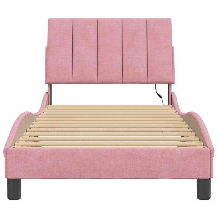 sengeramme med LED uden madras Hanko 80x200 cm velour pink