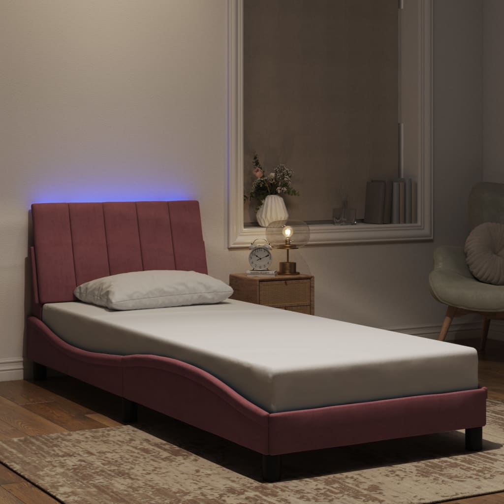 sengeramme med LED uden madras Hanko 80x200 cm velour pink