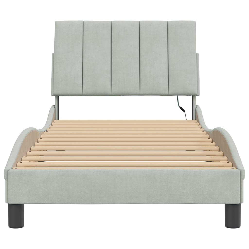 sengeramme med LED uden madras Hanko 90x190 cm velour lysegrå