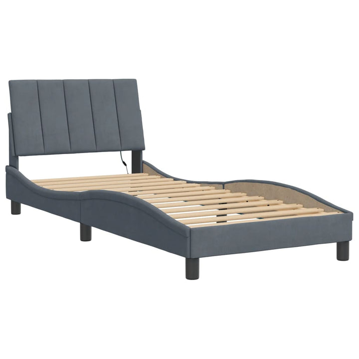 sengeramme med LED uden madras Hanko 90x190 cm velour mørkegrå