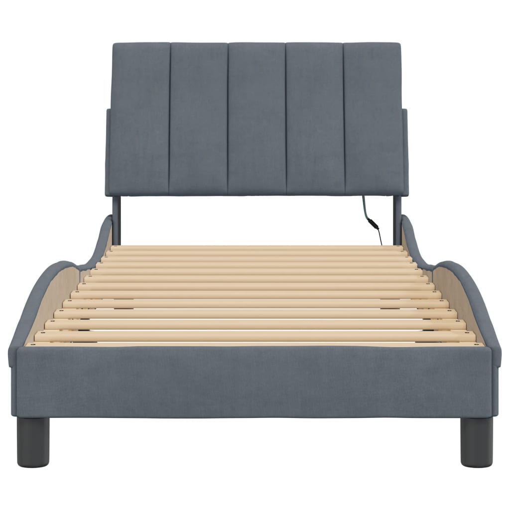 sengeramme med LED uden madras Hanko 90x190 cm velour mørkegrå
